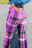 Purple Street Plaid Boot Cut Mid Waist Bottoms