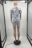 Blue Casual Fashion Paisley Two Piece Suits Regular Short Sleeve Two-Piece Short Set