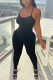 Black Work Daily Solid Backless Spaghetti Strap Regular Jumpsuits