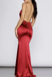 Red Fashion Sexy Solid Backless Spaghetti Strap Evening Dress