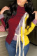 Wine Red Fashion Casual Striped Patchwork Basic Turtleneck Tops