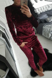 Pink Casual Solid Patchwork O Neck Long Sleeve Two Pieces