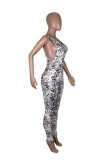 White Sexy Casual Print Basic O Neck Sleeveless Skinny Jumpsuits