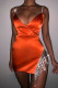 Orange Fashion Sexy Solid Tassel V Neck Sling Dress