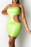 Green Sexy Solid Hollowed Out Spaghetti Strap Pencil Skirt Dresses