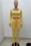 Pink Fashion Casual Solid Bandage O Neck Long Sleeve Two Pieces
