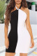 Black White Sexy Solid Hollowed Out Frenulum Backless Contrast Halter Wrapped Skirt Dresses