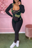 Red Fashion Casual Camouflage Print Patchwork U Neck Skinny Jumpsuits
