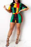 Multicolor Fashion Casual Print Basic Hooded Collar Short Sleeve Two Pieces