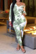Green Fashion Casual Print Tie-dye Oblique Collar Regular Jumpsuits