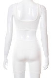 Cream White Sexy Solid Hollowed Out Patchwork U Neck Skinny Rompers