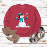 Red Casual Snowman Printed Draw String O Neck Tops
