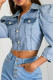 Light Blue Street Solid Turndown Collar Half Sleeve Denim