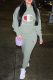 Grey Sexy Print Patchwork Hooded Collar Long Sleeve Two Pieces