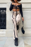 Apricot Fashion Casual Print Basic Regular High Waist Trousers