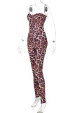 Leopard Print Sexy Print Leopard Split Joint Strapless Sleeveless Two Pieces