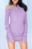 Green Sexy Solid Buckle Oblique Collar The MIDI Dress Dresses