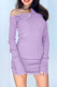 Purple Sexy Solid Buckle Oblique Collar The MIDI Dress Dresses