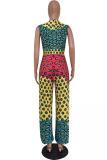 Multi-color Fashion Casual Polka Dot Colorblock Geometric Sleeveless Peter Pan Collar Jumpsuits