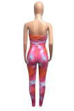Pink Fashion street Print Patchwork Tie-dyed Sleeveless Wrapped Jumpsuits