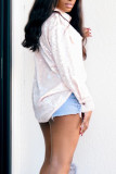 Light Pink Sexy Solid Patchwork Buckle Turndown Collar Tops