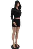 Yellow Sexy Solid Patchwork Hooded Collar Long Sleeve Two Pieces