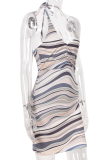Black Sexy Print Patchwork Halter Pencil Skirt Dresses