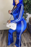 Blue Casual Patchwork Patchwork V Neck Long Sleeve Two Pieces