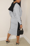 Grey Casual Solid Patchwork O Neck Long Sleeve Two Pieces