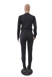Pink Casual Solid Draw String O Neck Long Sleeve Two Pieces