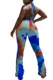 Red and blue Fashion Sexy adult Ma'am Print Tie Dye Draped Two Piece Suits Straight Sleeveless Two Pieces