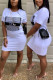 White Fashion Sexy Regular Sleeve Short Sleeve O Neck Short Sleeve Dress Knee Length Print Dresses