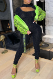 Red Sexy Leopard Patchwork Half A Turtleneck Skinny Jumpsuits