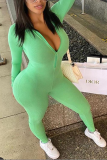 Green Sexy Solid Split Joint Turtleneck Skinny Jumpsuits