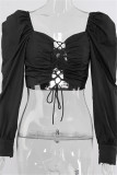 Red Sexy Casual Solid Backless Strap Design Square Collar Tops