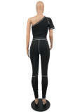 Red Fashion Casual Solid Asymmetrical Oblique Collar Short Sleeve Two Pieces