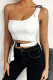 White knitting One Shoulder Collar Sleeveless Patchwork Solid backless Tops
