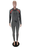 Grey Daily Solid Patchwork Hooded Collar Long Sleeve Two Pieces