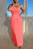 Pink Casual Solid Patchwork Strapless Sleeveless Two Pieces
