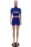 Black Fashion Sexy Solid crop top Slim fit Striped Two Piece Suits asymmetrical Regular Short Sl
