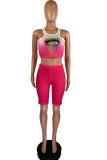Red Fashion Casual Gradual Change Eyes Printed Basic O Neck Sleeveless Two Pieces