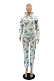 White Casual Print Tie-dye Hooded Collar Long Sleeve Two Pieces