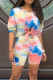 Yellow Casual Tie Dye Bandage Patchwork O Neck Half Sleeve Two Pieces