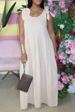 White Casual Solid Patchwork Spaghetti Strap Cake Skirt Dresses