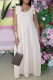 White Casual Solid Patchwork Spaghetti Strap Cake Skirt Dresses