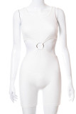 Cream White Sexy Solid Hollowed Out Patchwork U Neck Skinny Rompers