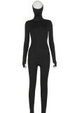 Black Casual Solid Split Joint O Neck Regular Jumpsuits