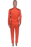 Tangerine Red Sexy Print Patchwork O Neck Long Sleeve Two Pieces