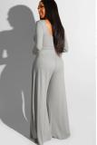 Grey Milk Silk Casual Solid Loose Long Sleeve Two-piece Pants Set