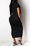 Red Fashion Sexy adult Ma'am Cap Sleeve Short Sleeves O neck Step Skirt Mid-Calf Patchwork Mesh Solid Dresses
